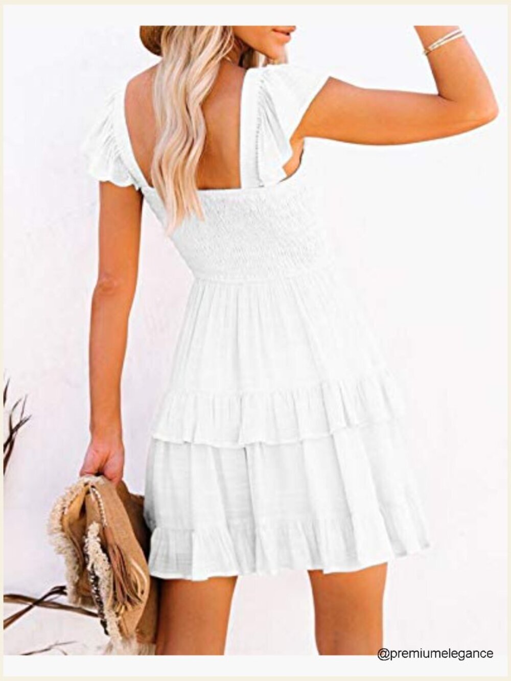 Summer Boho Smocked Ruffle Mini Dress Layered Swing Casual Beach - Picture 3 of 7